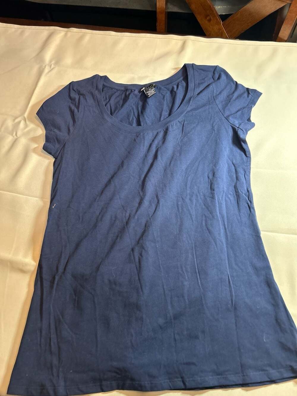 Carole Little Navy Blue Pima Cotton Scoop Neck Short Sleeve Tee
